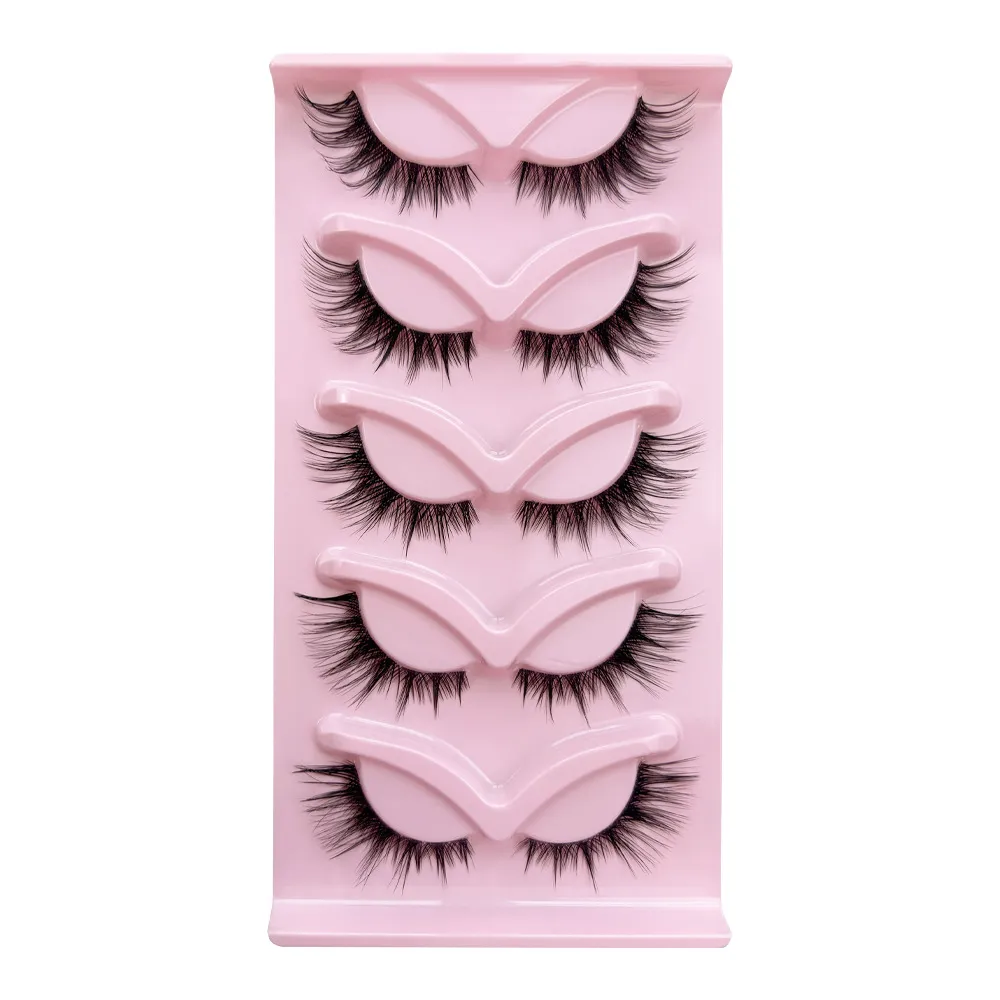 5 Pairs Cat Eye Fox Eye Strip Lashes – Winged Out Lengthening False Eyelashes, Natural Foxy Style Fluffy Eye Lashes, Reusable